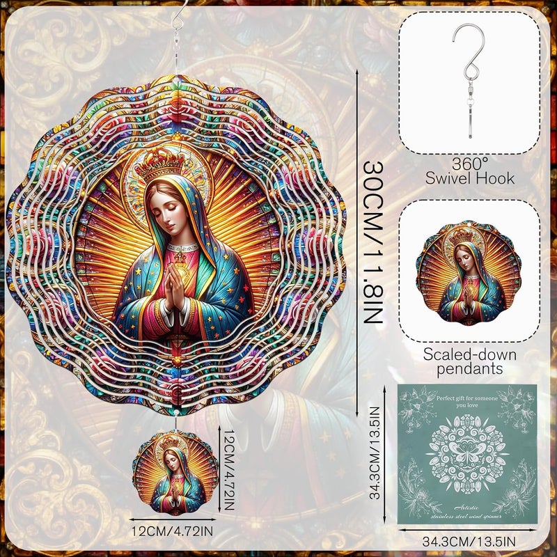 INCOK Our Lady Wind Spinners Outdoor - Christian Hanging Decor, Religious Gifts for Women, 3D Stainless Steel Wind Sculptures for Indoors Garden Patio Yard Porch Backyard - Image 4